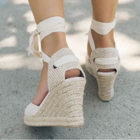gaimo Ecru Wedge Lace Up Ivory Espadrilles 37 - Picture 1 of 13